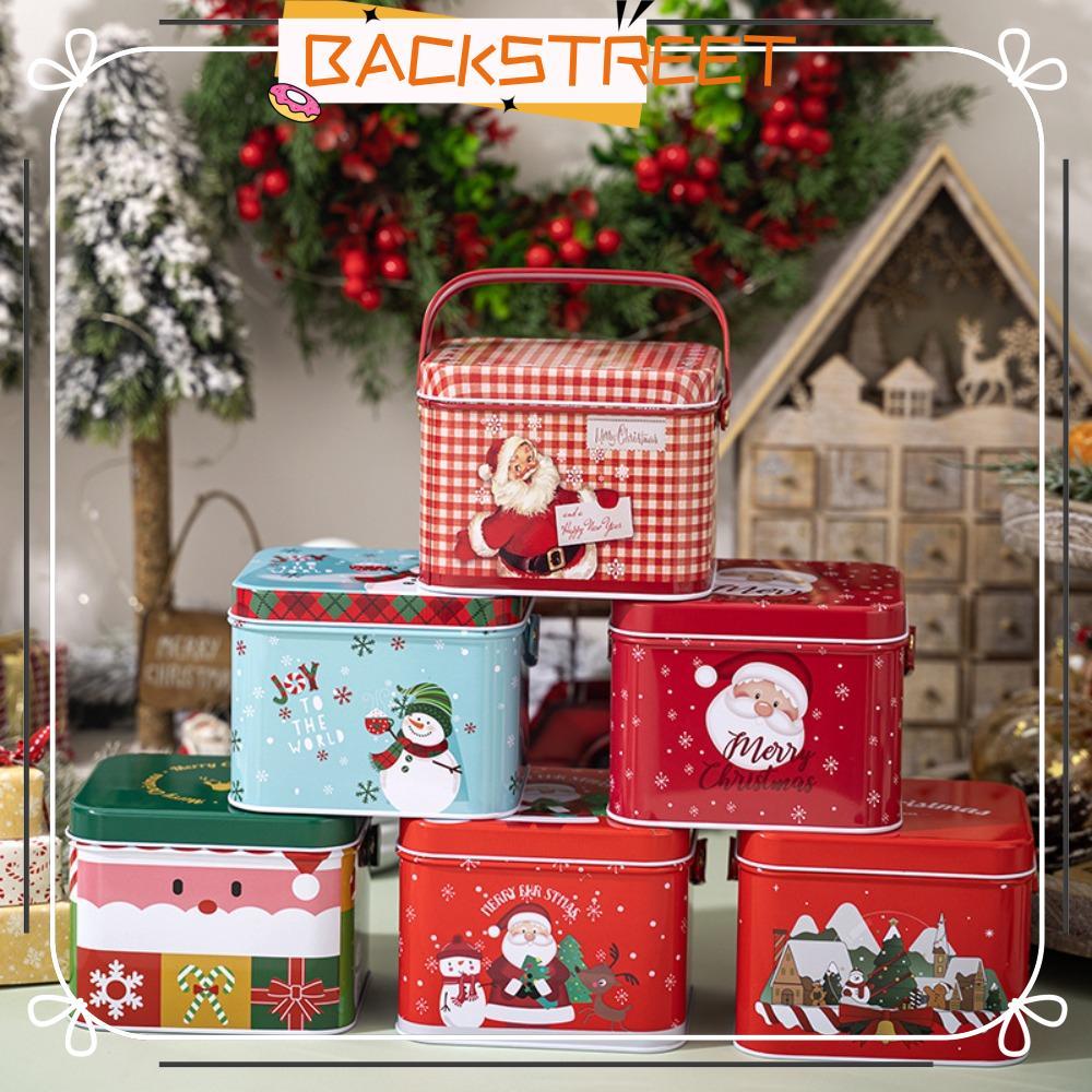 BACKSTAGE Christmas Tin Box, Festival Jewelry Tinplate Gift Box, Cute with Handle Gift Biscuit Tin