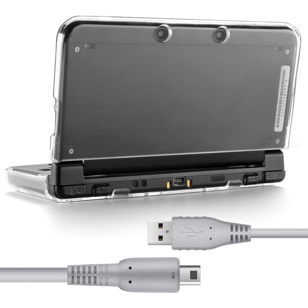 KOOWOD ใหม่ 3DS XL Case พร้อมสายชาร์จ USB - Ultra Clear Crystal Transparent Hard Shell เคสป้องกันผิว