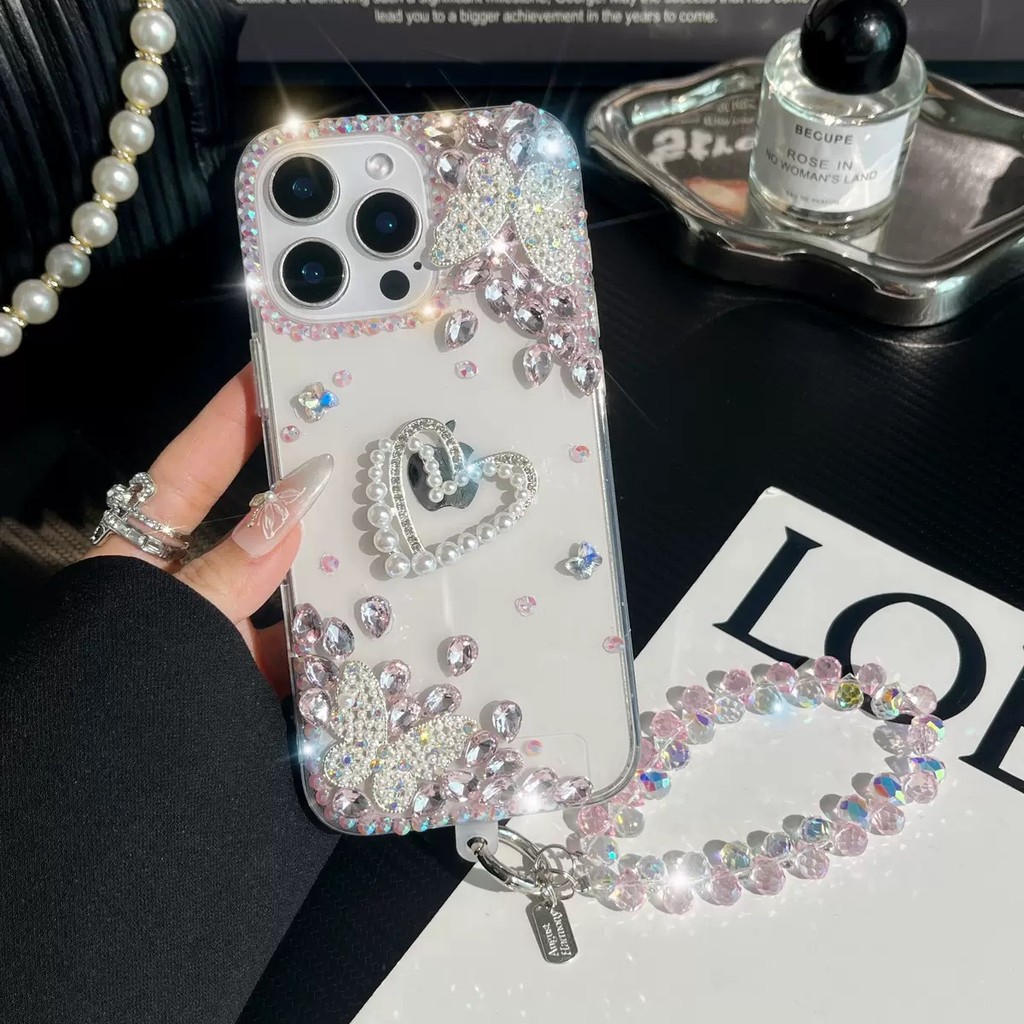 เคสโทรศัพท์สําหรับ OPPO Reno 15F Max Plus 15 14F 14 13 13F 12 12F 11 10 8T 7Z 8 Pro 4G 5G Rhinestone สร้อยข้อมือลูกปัดสั้นนุ่มกันกระแทกปกหลัง