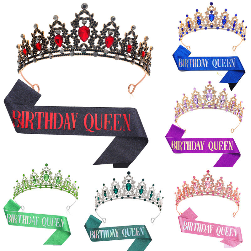 สินค้าใหม่ทุกวัน/ปาร์ตี้วันเกิดปาร์ตี้วันเกิด QUEEN ริบบิ้นคริสตัลสีดําเพชรมงกุฎสายคล้องไหล่ QUEEN 1