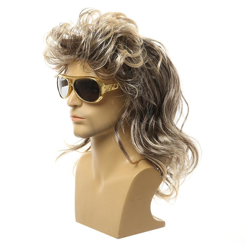 LFTH Mullet วิกผมสําหรับชาย 70 S 80s เครื่องแต่งกาย Mens ยาว Curly แฟนซีอุปกรณ์เสริมคอสเพลย์วิกผม Disco Party วิกผม lfth