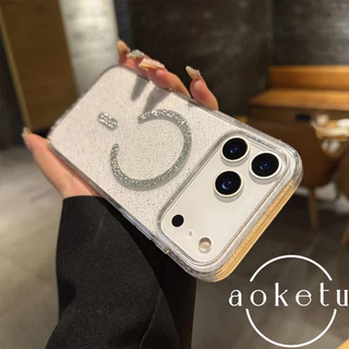แหวนแม่เหล็กแวววาวขั้นสูงและหรูหราเหมาะสําหรับเคสโทรศัพท์ Apple 17promax iPhone 16promax/15pro เคสป้องกันการตกกระแทกแบบโปร่งใส