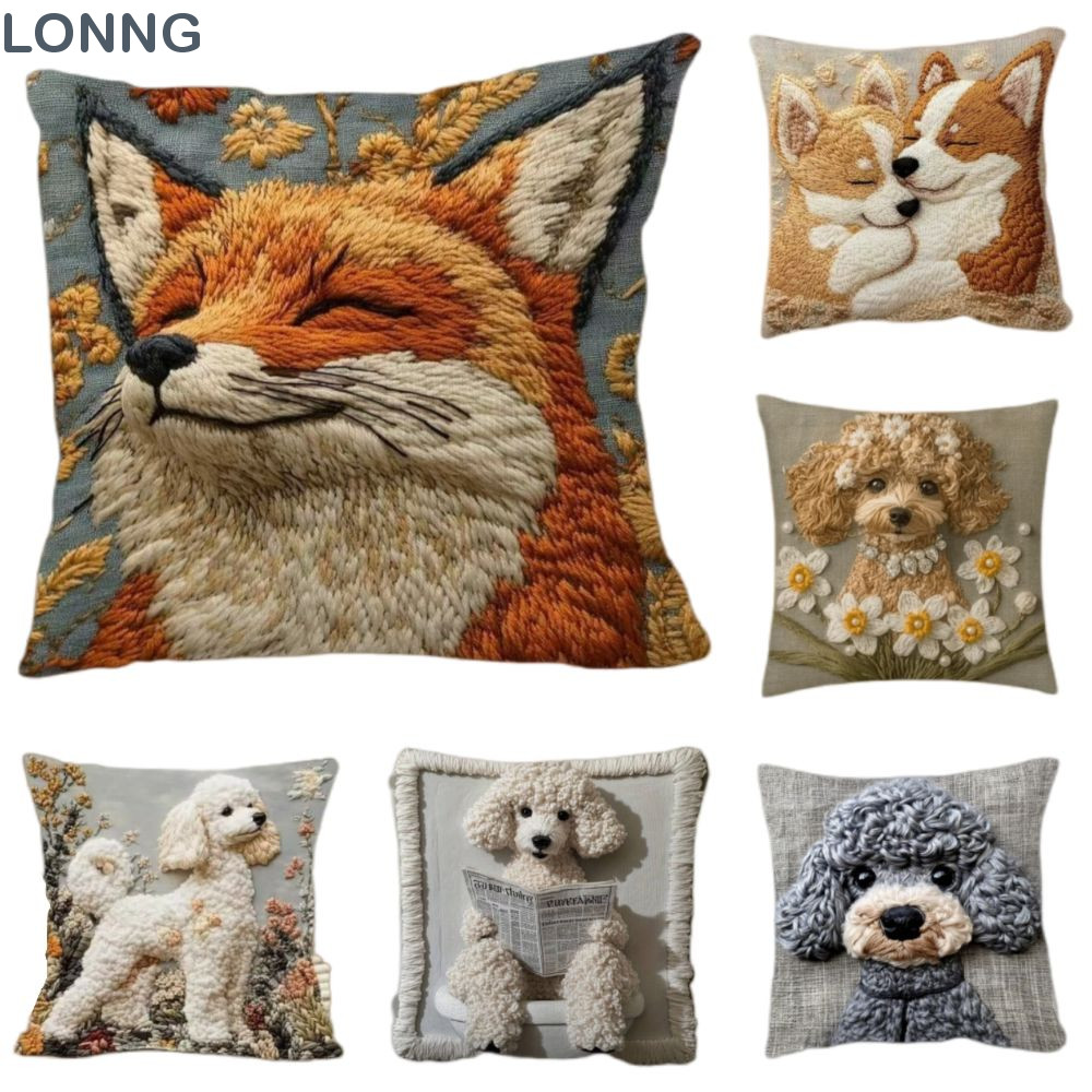 LONNG ปลอกหมอนตุ๊กตา, 2D รูปแบบ Super Soft หมอน, จําลองเย็บปักถักร้อยสัตว์น่ารัก 45x45 โซฟาหมอนตกแต่งบ้าน