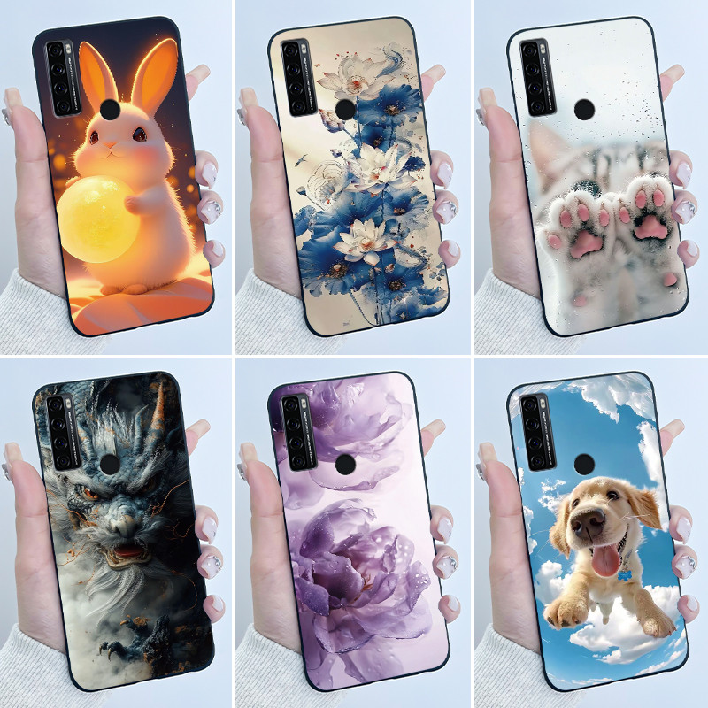 ปลอกสําหรับ TCL 20 SE 20SE T671H T671F T671O T671E กรณีหรูหราน่ารัก Cool Matte สีดําเกราะป้องกันซิลิ