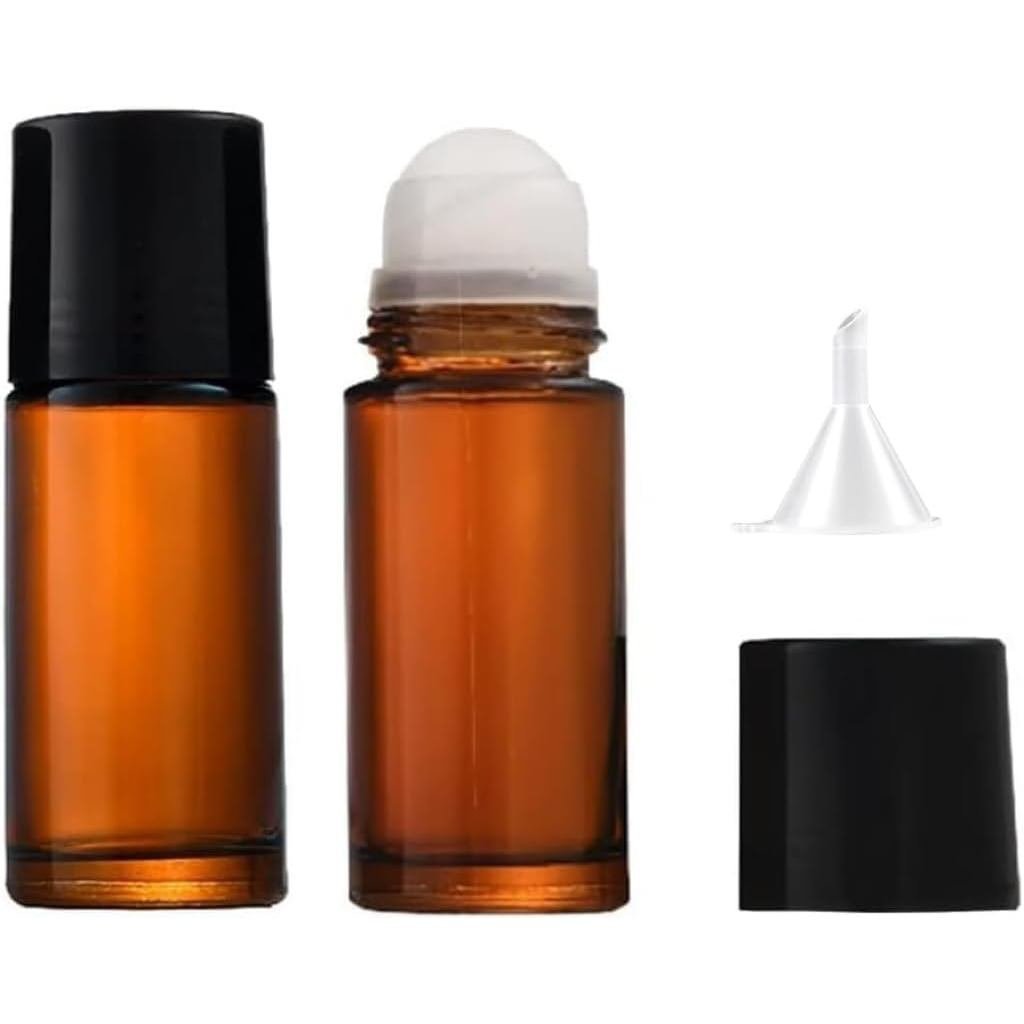 2Pcs Brown 50ml Glass Essential Oil Roller Bottles Refillable Roll on Bottles Empty Deodorant Bottle