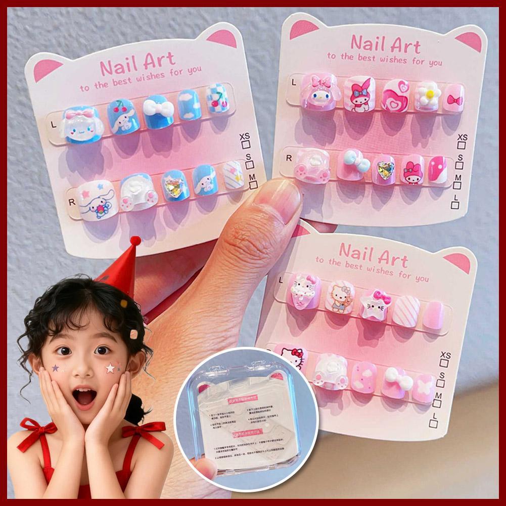 น่ารัก Kurromi Kt Cat พิมพ์เด็กเล็บสติกเกอร์ที่ถอดออกได้เล็บปลอมสําหรับสาวเล็บสําเร็จรูป P6e0