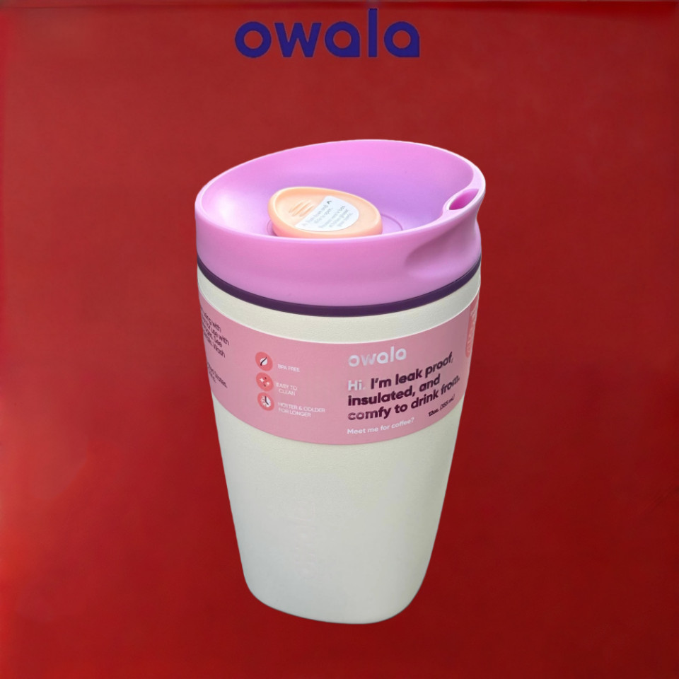 Owala SmoothSip Slider แก้วน้ําสูญญากาศ, แก้วกาแฟสแตนเลส 12 ออนซ์ & ถ้วยน้ํา