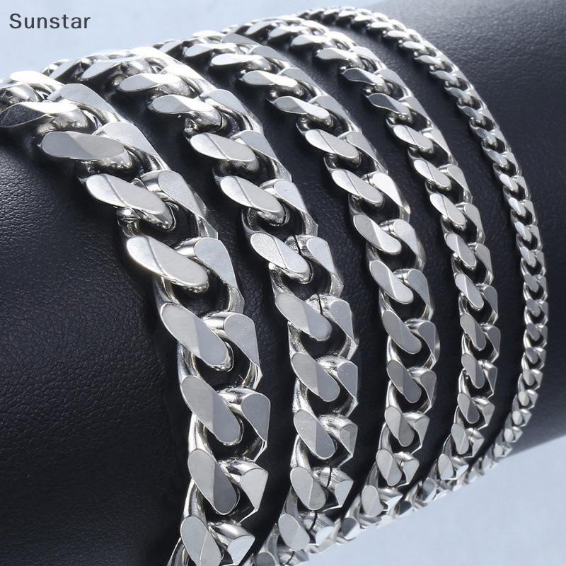 ซันสตาร์ ใหม่อินเทรนด์โซ่คิวบาผู้ชายสร้อยข้อมือคลาสสิกสแตนเลส 3/5/7/9 มม.ความกว้างสร้อยข้อมือสําหรับผู้ชายผู้หญิงเครื่องประดับของขวั
