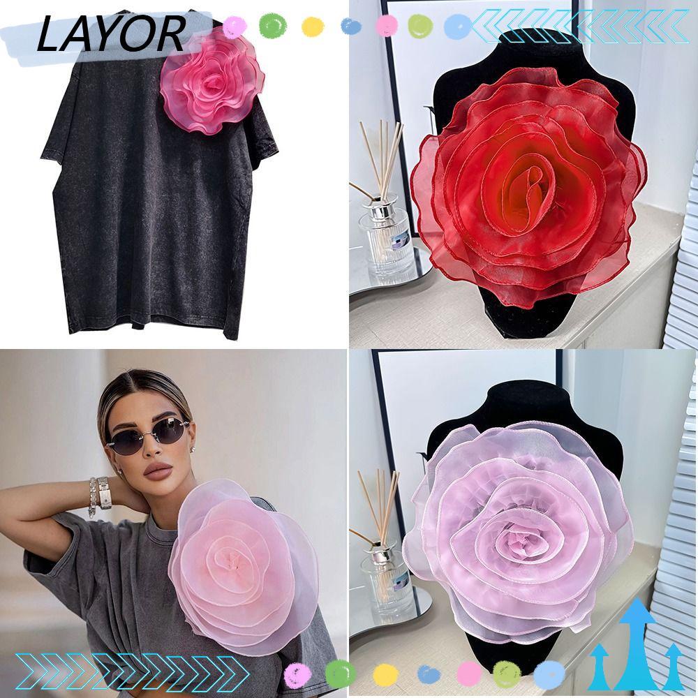 LAYOR Rose Patch ชุดคอตกแต่งดอกไม้ Corsage มีดีไซน์ hand-made organza และเข็มกลัดสำหรับการเย็บ Applique