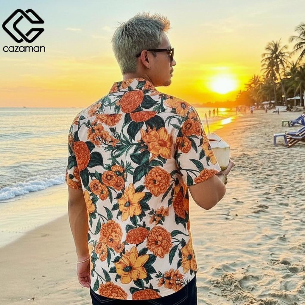 CAZAMAN เสื้อเชิ้ต FREESIZE เสื้อเชิ้ตลายดอก เสื้อฮาวาย เสื้อสงกรานต์ แขนสั้น ติดกระดุมหน้า C2664 ราคา ถูกที่สุด ดีลบีเคเค แกลเลอรีภาพที่ 3