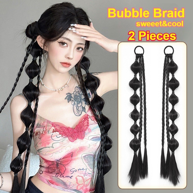 2ชิ้นหวานร้อน ย2เค วิกผมถักเปียกับเชือกผมบิดฟองถักเปียขยายอุปกรณ์ผม