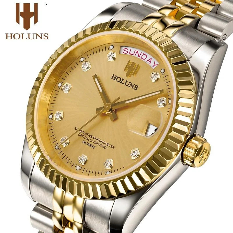 Holuns หรูหราคลาสสิก 36/41 มม.ทองผู้ชายนาฬิกาญี่ปุ่น MIYOTA ควอตซ์ Movt สแตนเลสคลาสสิกธุรกิจนาฬิกาข้