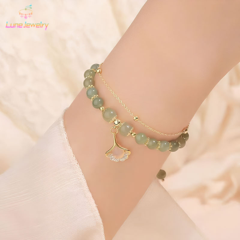 COD💖กำไลข้อมือใบแปะก๊วยสองชั้น ดีไซน์ไม่ซ้ำใคร สำหรับผู้หญิง ของขวัญที่สมบูรณ์แบบสำหรับแฟนสาว-Lune