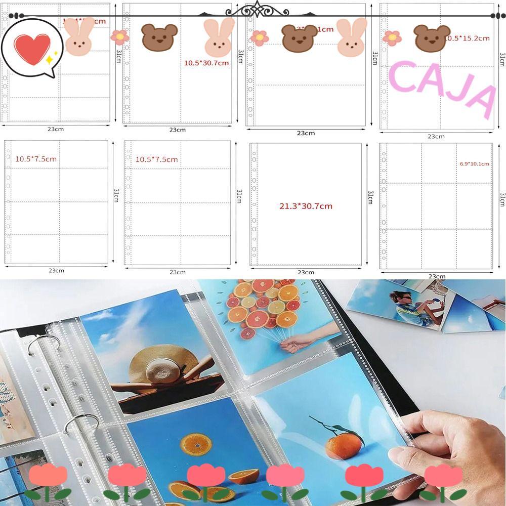 CAJA1 อัลบั้มภาพเติมหน้า, PP DIY A4 Kpop Photocard Binder, หน้าด้านใน Card Binder 4 หลุม 4 แหวนหลายกระเป๋าโปร่งใสการ์ดแสตมป์ Die เครื่องประดับเก็บ