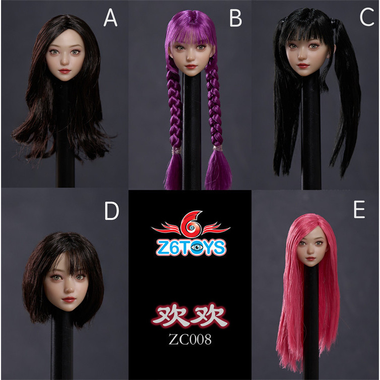 Z6TOYS ZC008 1/6 Movable Eye Beauty Head ประติมากรรม Huanhuan เหมาะสําหรับตุ๊กตาทหาร Rubberized Body