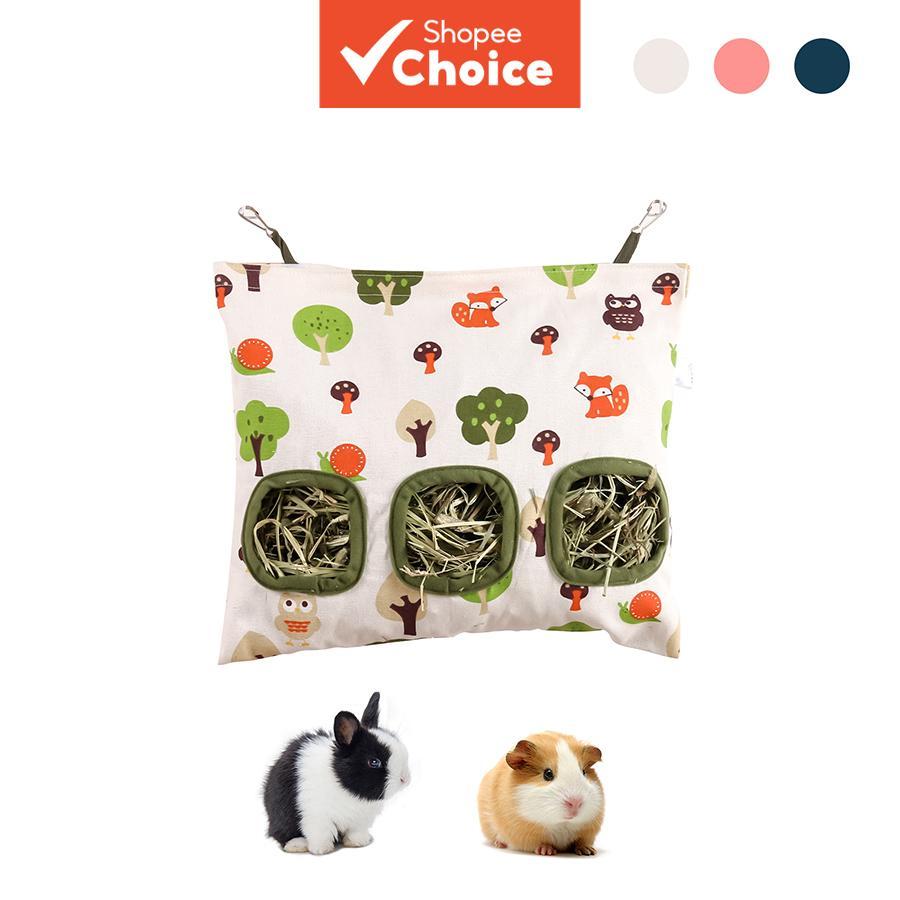 Rabbit Hay Feeder Bag Double Triple Hole ความจุขนาดใหญ่สําหรับหนูตะเภา Bunnies Chinchillas
