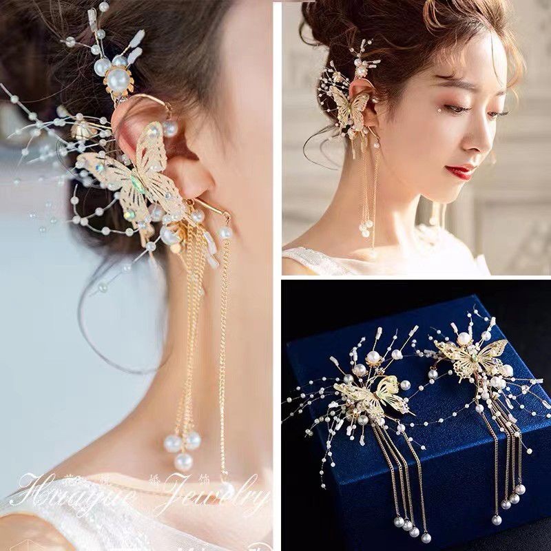 ต่างหูแฟชั่นผู้หญิง ลายดอกไม้ห้อยยาว สวยหวาน หรูหราต่างหูระย้าดอกไม้ เครื่องประดับหูผู้หญิง งานไทย