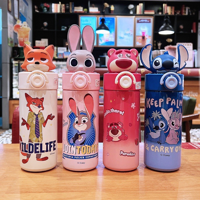 ✨Crazy Animal City ตุ๊กตาสามมิติกระติกน้ําร้อน 450ml 316 สแตนเลส One-Button Pop-Up ถ้วยฟางเด็กนักเรียนแบบพกพาความร้อน Ins