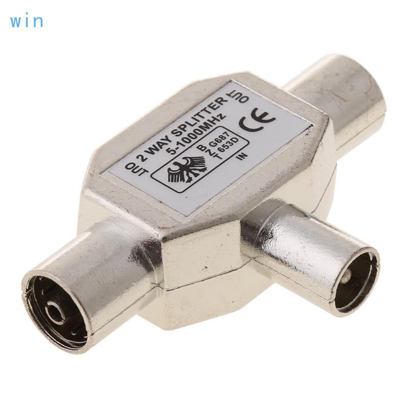 Win 2 Way สําหรับ T Splitter1x ชาย 2 x หญิงโลหะ COAX Coaxial TV Aerial Adapter