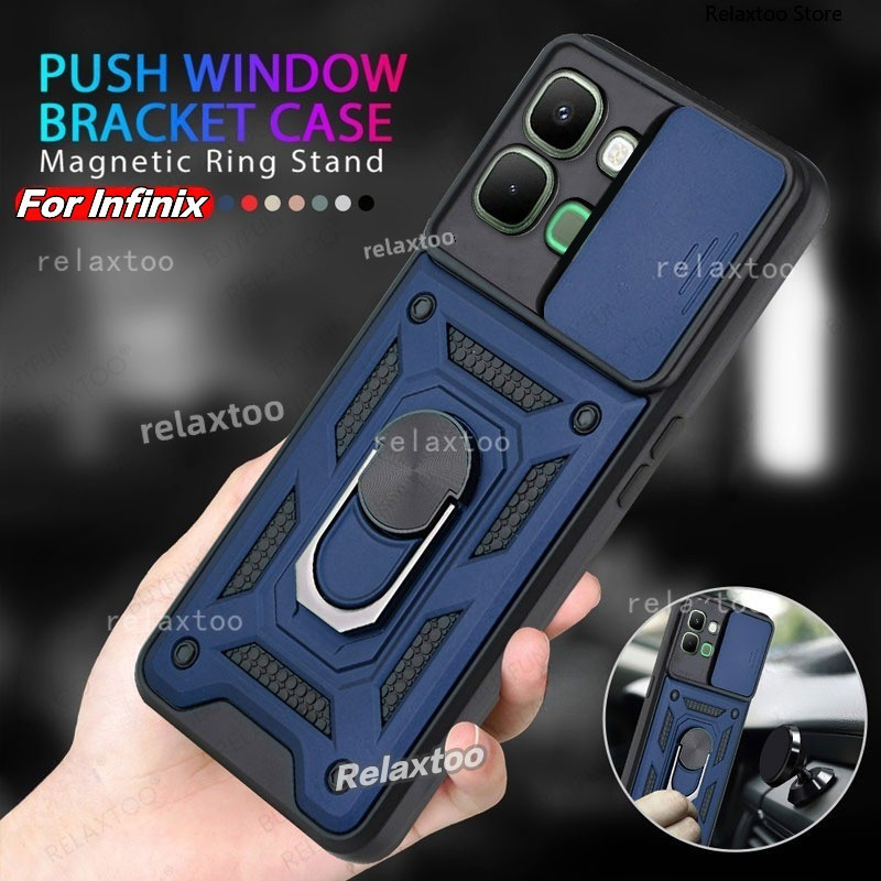 สําหรับ Infinix Note Edge NoteEdge InfinixNoteEdge 5G 4G X6887 กันกระแทกเคสโทรศัพท์เกราะแหวนวงเล็บ Stent กลับ Push เลนส์ความเป็นส่วนตัวป้องกันผู้ถือกลับปลอกฝาครอบ