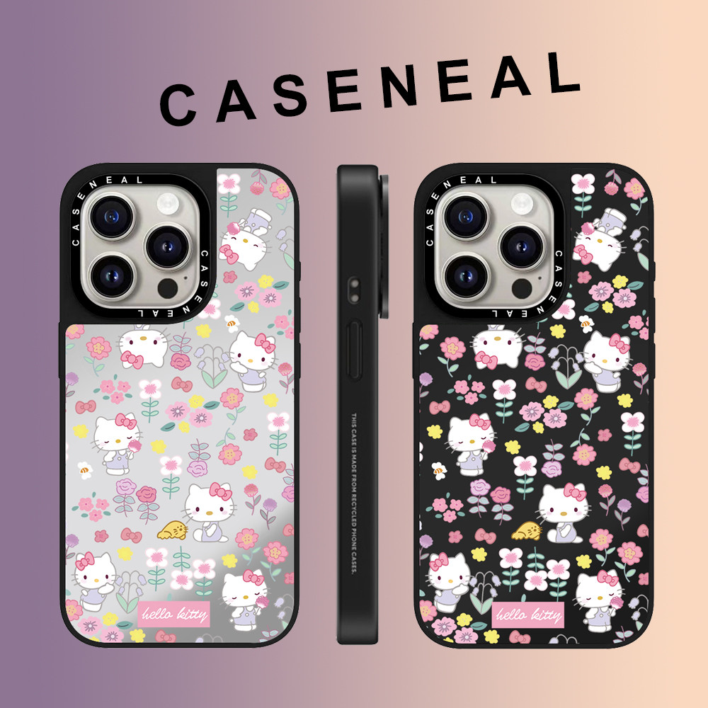 CASENEAL Graffiti ดอกไม้ Kitty กระจกแมวหน้าอะคริลิคใสเคสโทรศัพท์สําหรับ iPhone 17 Pro Max 16 ProMax 15Pro 14 Plus 13 12 โทรศัพท์กันกระแทกขอบนุ่มฮาร์ดป้องกันกรณี
