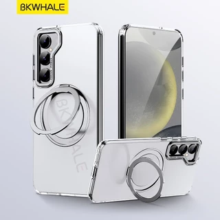 BKWHALE 360° แหวนหมุนได้เคสโทรศัพท์ใสแม่เหล็กพร้อมขาตั้งสําหรับ Samsung Galaxy S26 S24 Ultra S25 Ultra S23 + S24 + S23 Ultra S25+ S24+ S26+ ปลอกเคลือบโปร่งแสง