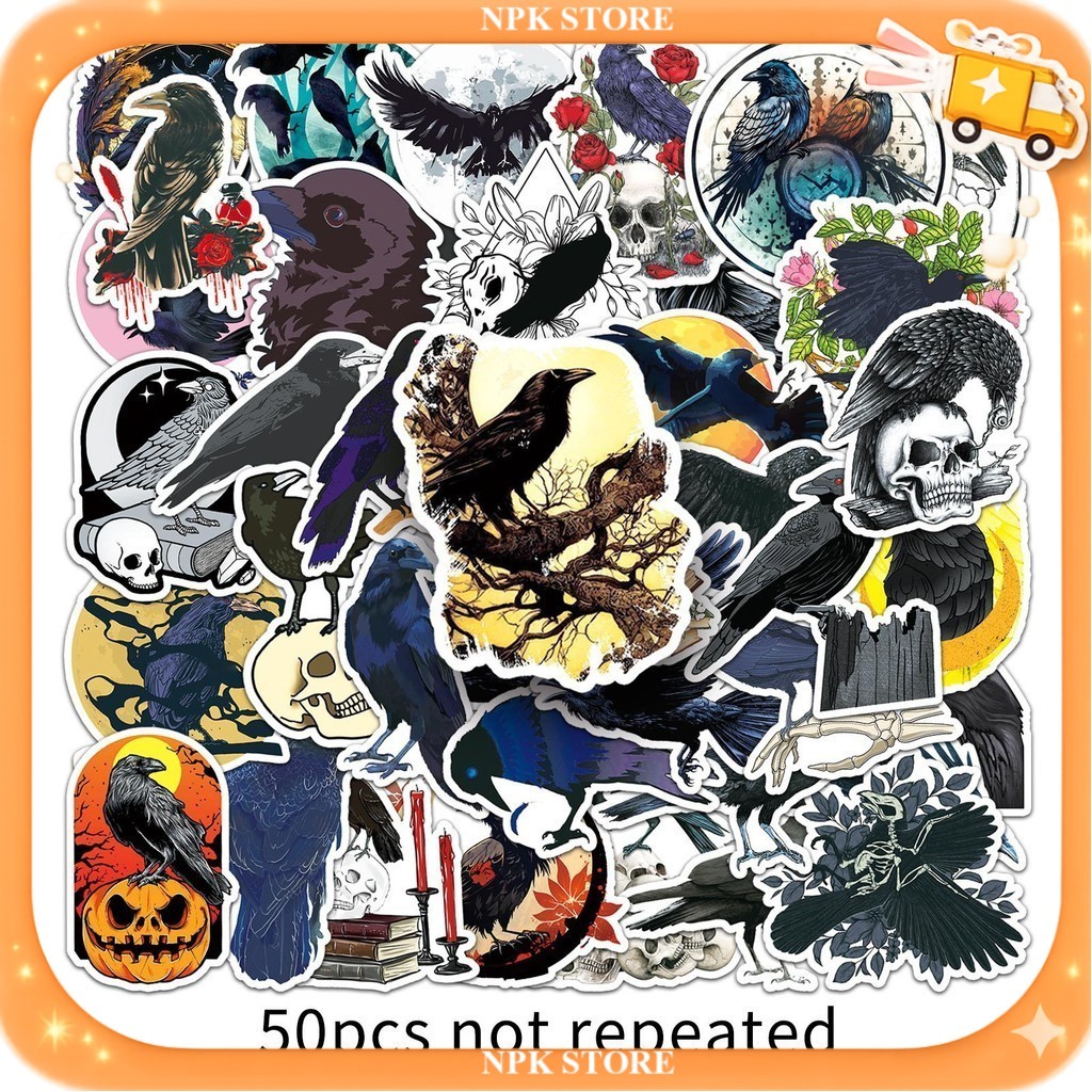 🔥🇹🇭พร้อมส่ง🇹🇭🔥 50แบบ สติกเกอร์ อีกา ฮาโลวีน  crow Horror Halloween cartoon animal sticker