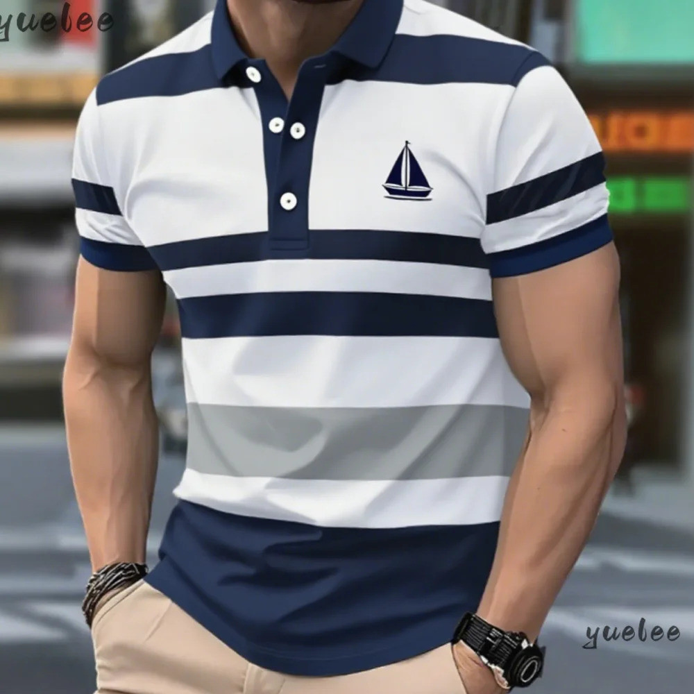 เสื้อโปโลผู้ชายฤดูร้อน ลายกราฟิก ขนาดใหญ่กว้างขวาง สำหรับใส่ลำลอง
