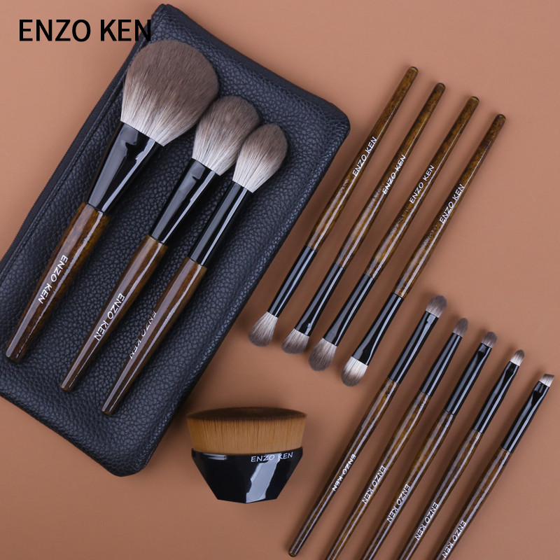 Enzo ชุดแปรงแต่งหน้าแบรนด์ใหญ่ครบชุดแบบพกพา Super Soft Professional แปรงอายแชโดว์ขนแปรงนุ่ม 12 แปรงร