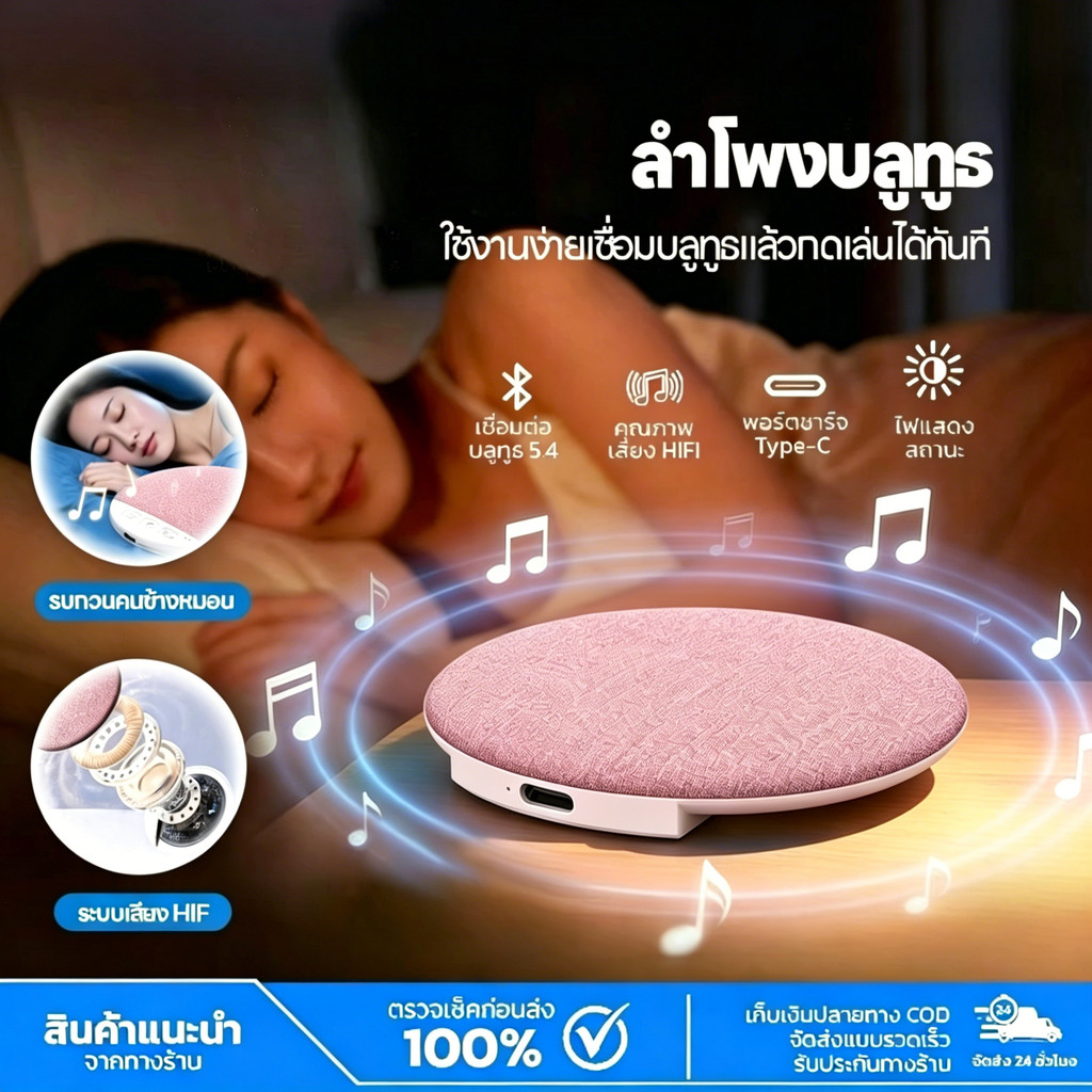 หมอนลําโพงระบบเสียงบลูทูธสีขาว Immersive Sleep Experience อุปกรณ์อเนกประสงค์สําหรับห้องนอน Sleeping