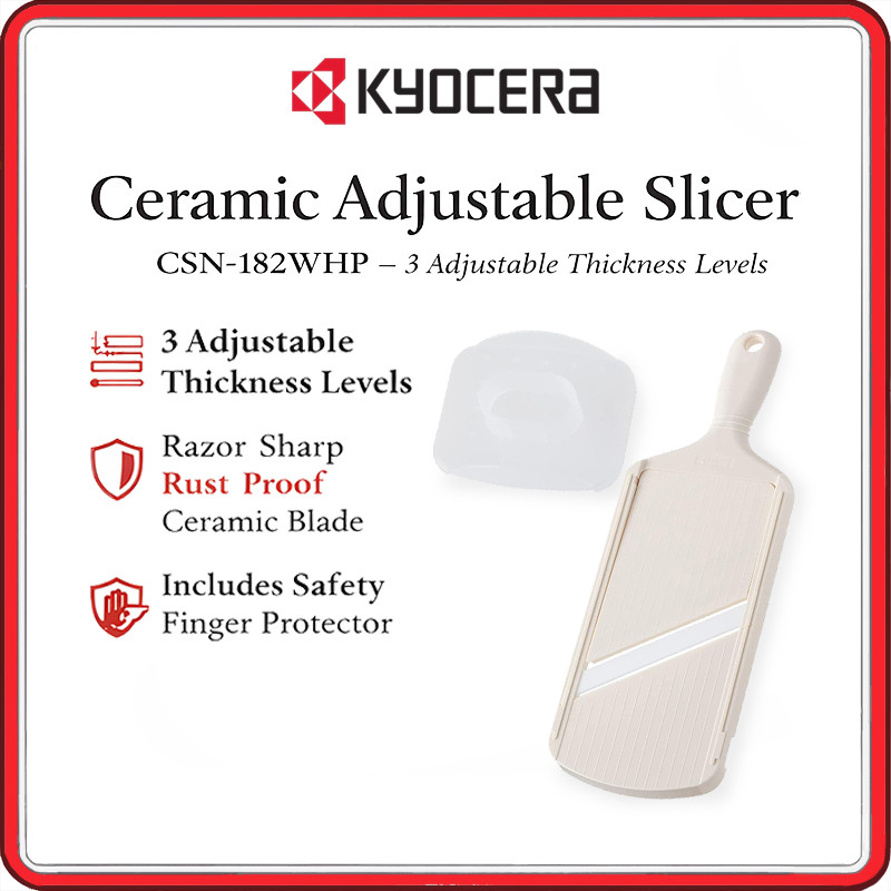 Kyocera Made in Japan Thin Slicer Ceramic Rust-Free Disinfection Bleaching OK 3-Level Thickness Adjustment Function with Protector White CSN-182WHP Kyocera