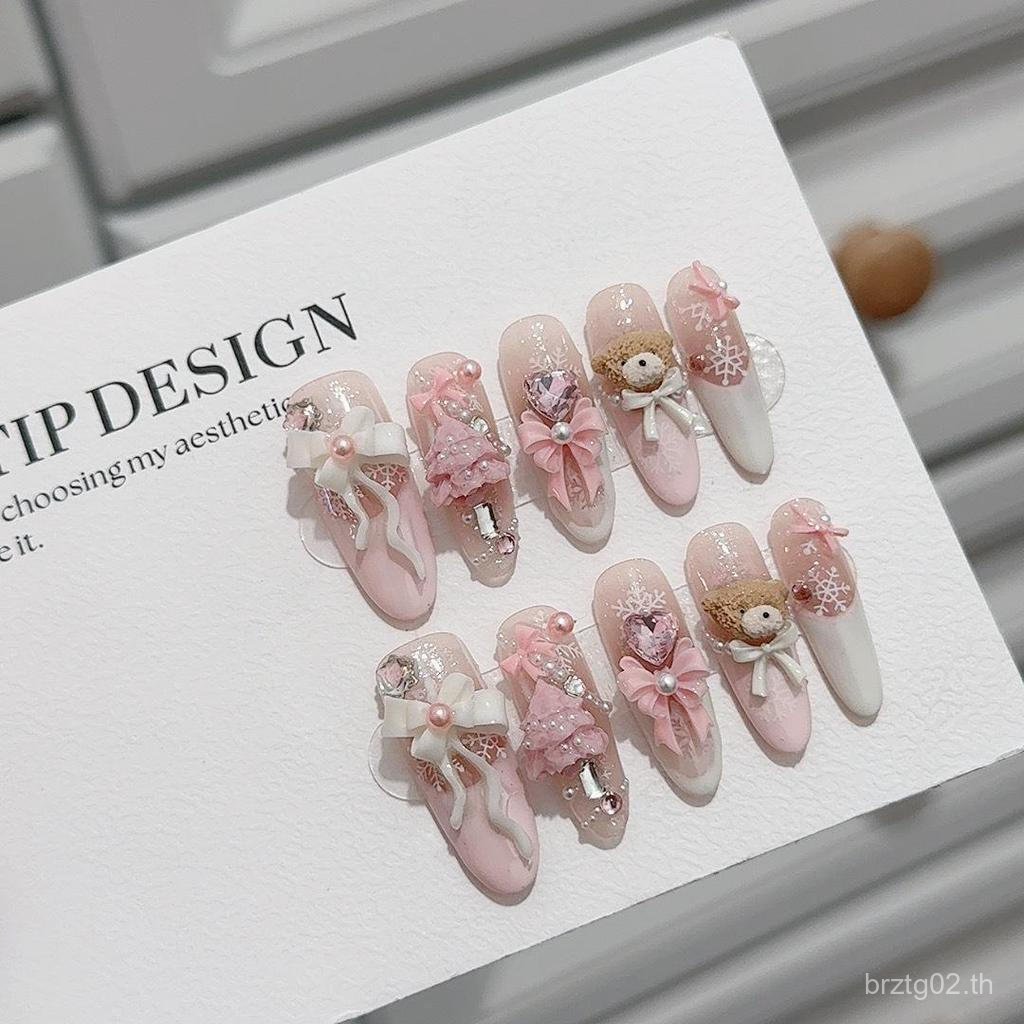 {Guffy Bear} Handmade Christmas Atmosphere Holiday Nails Handmade Wear Nails Student Nails ผลิตภัณฑ์