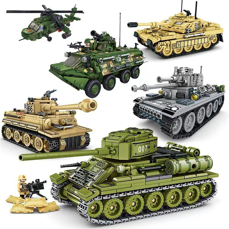 Leyi Military Series Tiger Tank T34T90KV2 Challenger M60 รุ่นประกอบของเล่นบล็อกตัวต่อ
