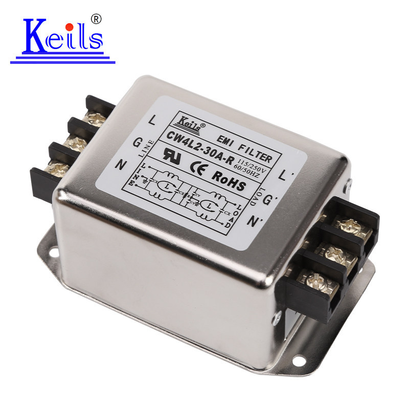 KEILS กรอง 220V Terminal Block 10A20A30A AC เฟสเดียว CW4L2-20A-R EMI กรอง