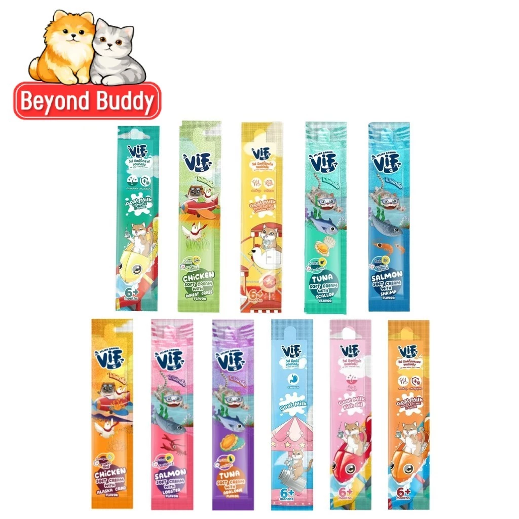 Vif Soft Cream ขนมแมวเลีย ซอฟท์ครีม สูตรนมแพะ ไก่ ทูน่า แซลมอน แมวเลีย ไม่เติมเกลือ ขนาด 15g