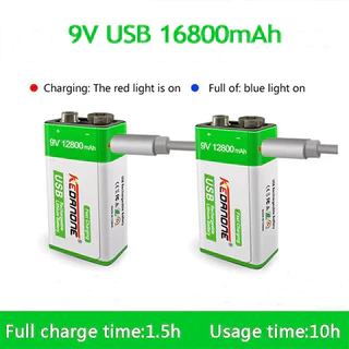 ถ่านชาร์จ 9V 16800mAh เต็ม Li-ion Battery แบตเตอรี่ที่มีคุณภาพสูง แถมสายชาร์จให้ ชาร์จได้2000ครั้ง แบตเตอรี่ลิเธียม