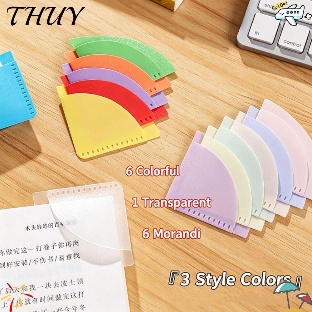 THUY ที่คั่นหนังสือ 6 ชิ้น, PP Anti-Curl Page Corner Protector, ทนทาน Multi-Function Fan-Shaped Page