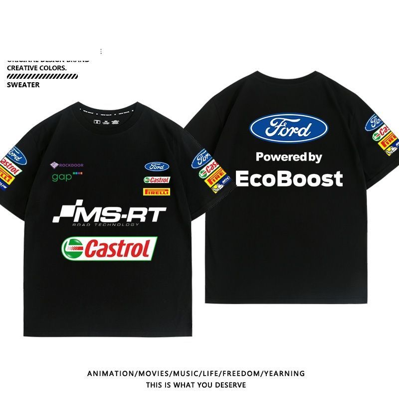 ฤดูร้อนรอบคอหลวม Ford WRC รถ Rally F1 Le Mansai สินค้าผ้าฝ้ายแท้เสื้อยืดลําลองด้านบน