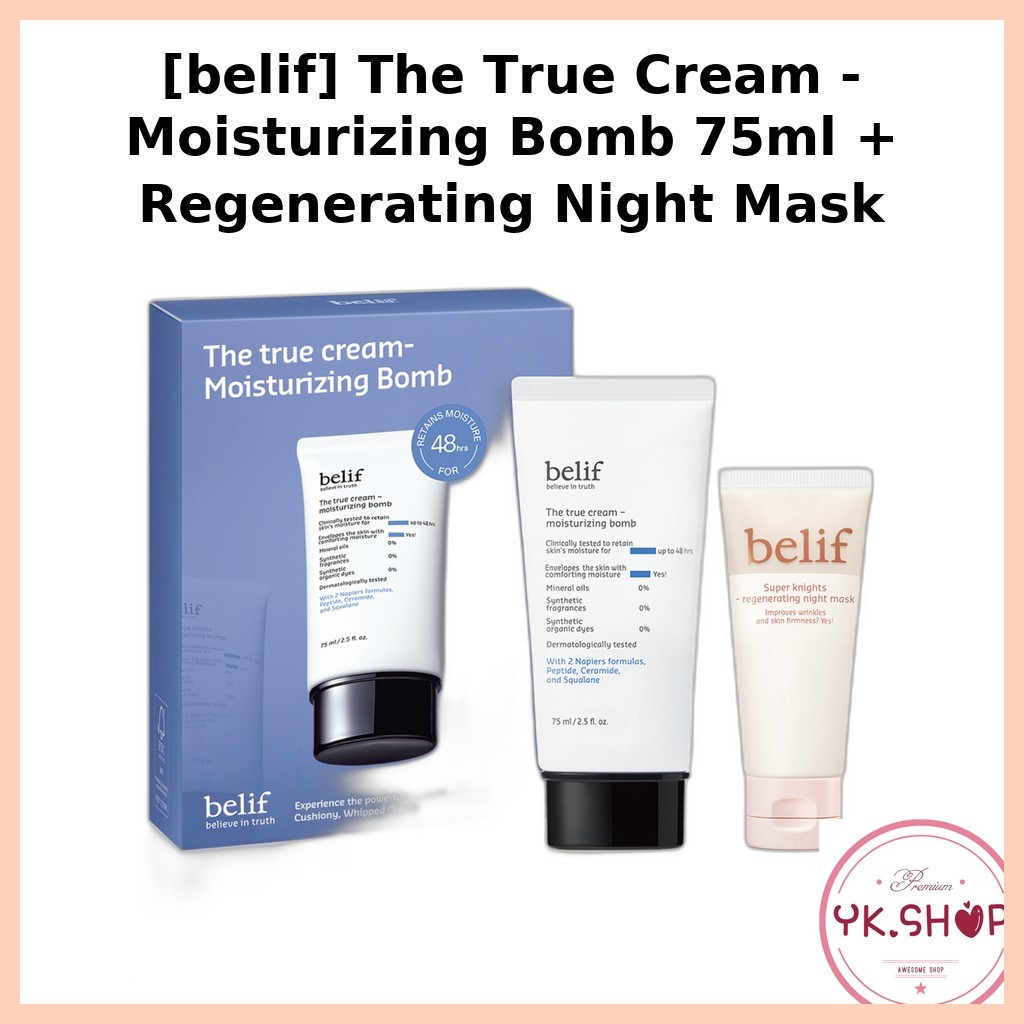 [belif] The True Cream - Moisturizing Bomb 75ml + Regenerating Night Mask 35ml, 1 ชิ้น / มอยเจอร์ไรเ