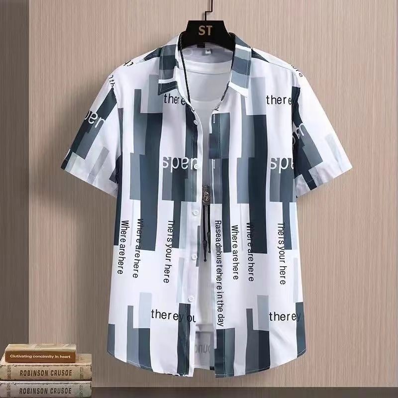 Casual Ice Silk Striped Shirt Mens Cool Short-Sle quorts-Sle greatshirt Mens Comfy Short-Sle Short S