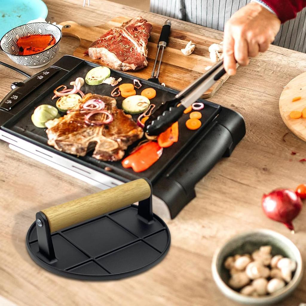 Burger Smasher 6.3 นิ้วย่างกดสําหรับ Burger บาร์บีคิว Smash กดไม้สําหรับ Home Griddle Grill และแซนวิ