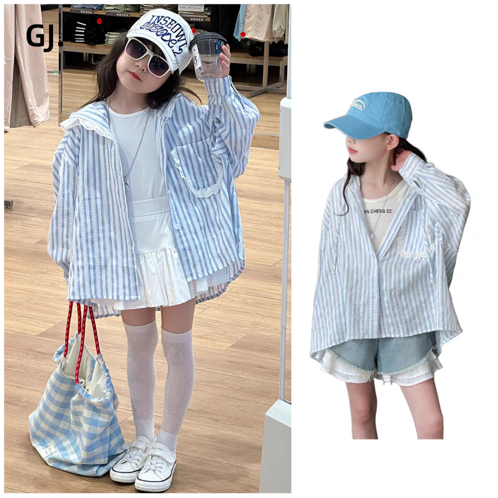 เสื้อเชิ้ตเด็กผู้หญิง ลายทาง 4-12 ปี..B3315#