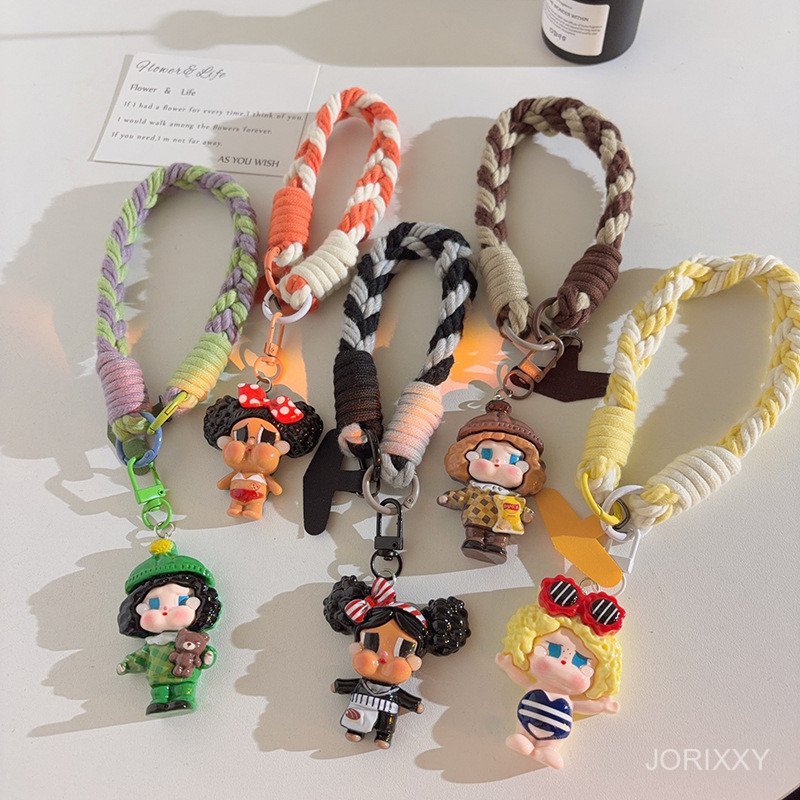Creative ins เสื้อผ้าสีดําผมสีดําร้องไห้จี้เด็กเคสโทรศัพท์เชือกเส้นเล็กสายรัดข้อมือกระเป๋าจี้ Universal สําหรับโทรศัพท์มือถือ