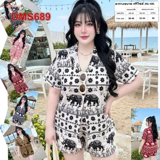 ชุดเซ็ต สาวอวบ เสื้อน่ารักๆกับกางเกง เสื้อผ้า คนอ้วน ผ้าไหมอิตาลี่ 2XL-4XL ชุดผู้หญิง เสื้อผ้าคนอ้วน DMS689