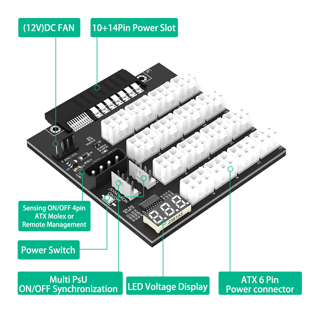 ATX 12x6Pin Breakout Board พร้อมแฟลช LED สําหรับ HP 733428-101 720620-B21 830272-B21 720478-B21