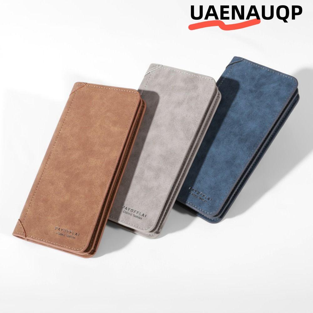 UAENAUQP กระเป๋าสตางค์ผู้ชาย, หนัง PU สีทึบกระเป๋าสตางค์ยาว, แฟชั่น Multi-card Slot ความจุขนาดใหญ่กระเป๋าเงินนุ่ม