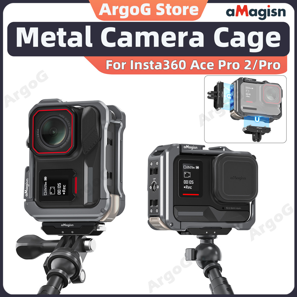 aMagisn เคสโครงโลหะ Insta360 Ace Pro 2 / Ace Pro กรอบกันรอยปลดไว รองรับการถ่ายแนวตั้ง พร้อมโคลด์ชู อุปกรณ์เสริม