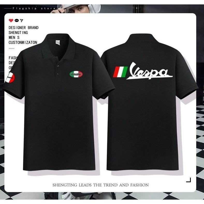 เสื้อโปโลเวสป้าสำหรับผู้ชายและผู้หญิง ออกแบบสไตล์คลาสสิก สวมใส่ขี่จักรยังยนต์ได้อย่างสะดวก