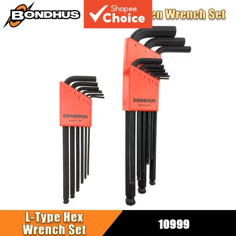 ชุดหนึ่ง BONDHUS ชุดประแจอัลเลนเมตริก, Ball End L-Type Extended Hex ชุดกุญแจสําหรับซ่อมเครื่องมือมือ, 9 ชิ้น 1.5-10 มม.