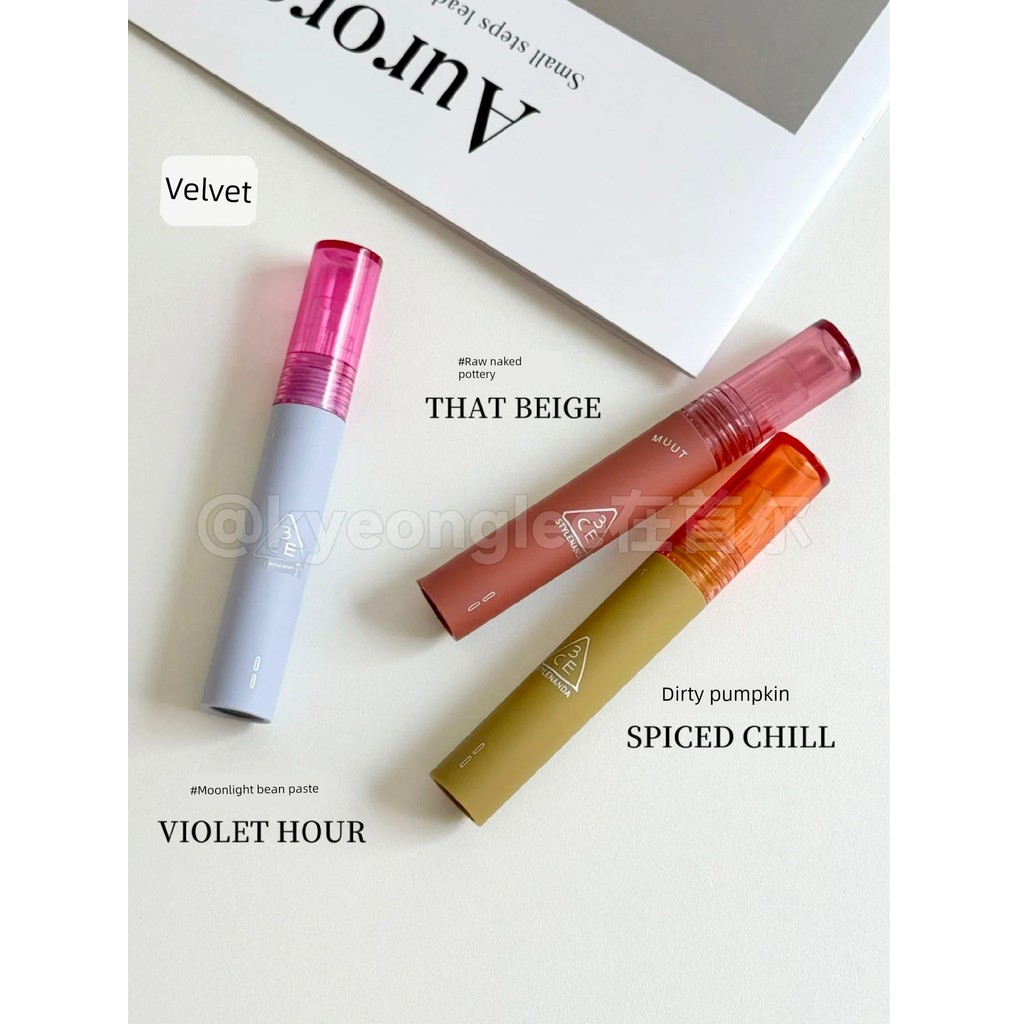 น้ำตาลกรวด ลิปทินท์ 3CE Velvet Lip Gloss MUUT Co-Branded Limited Series Lip Gloss Matte Lipstick Ora